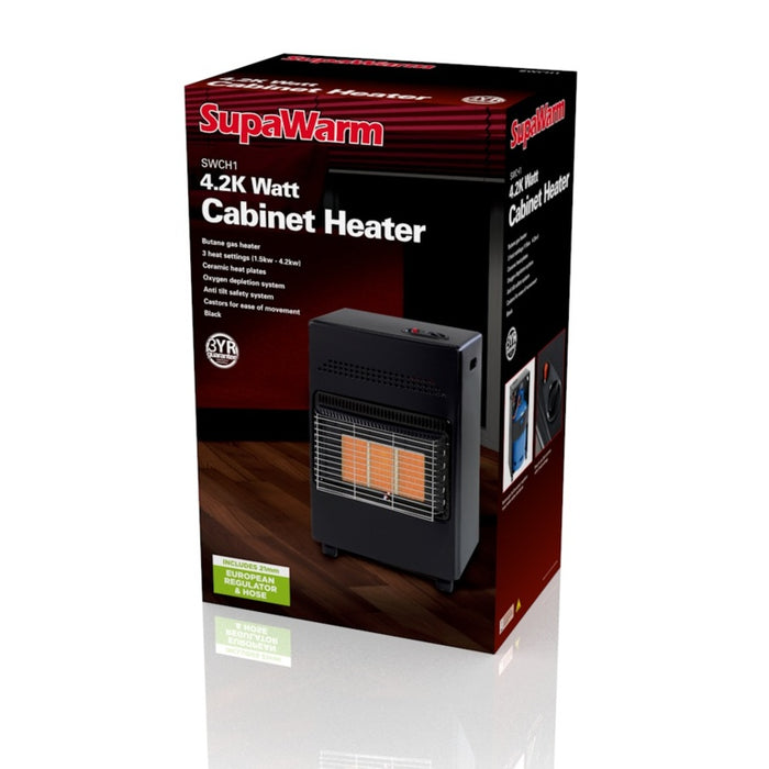 SupaWarm 4.2KW Cabinet Butane Gas Heater includes regulator