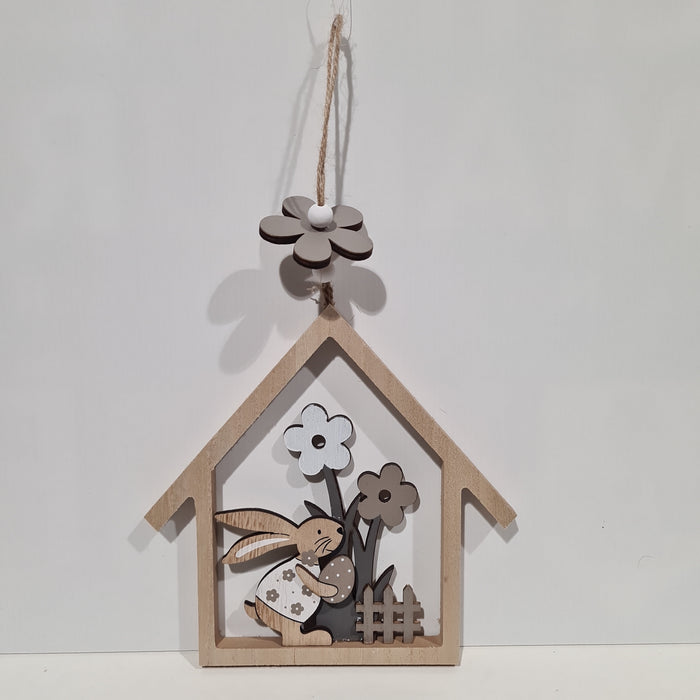 Hanging Wooden House with Rabbit