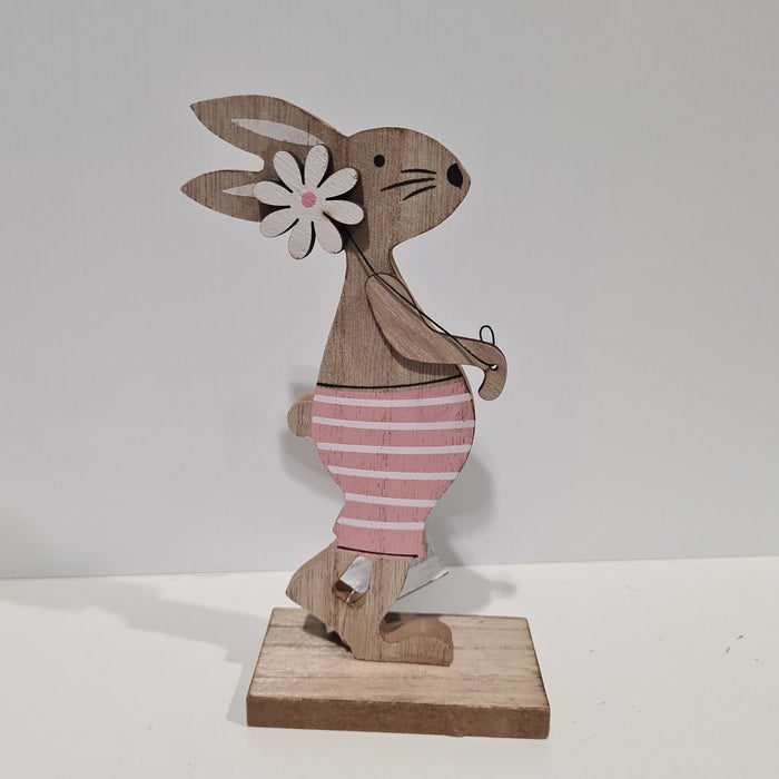 Wooden Standing Girl Rabbit With Flower