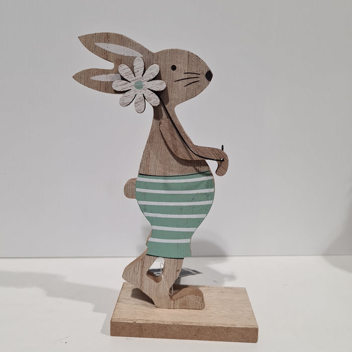 Wooden Standing Boy Rabbit With Flower