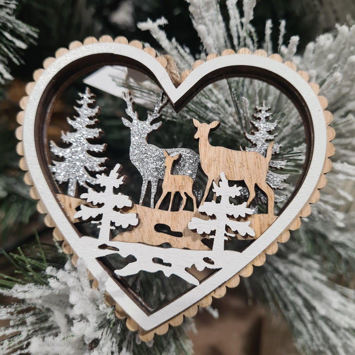 Deer Wooden Heart Hanging Decoration