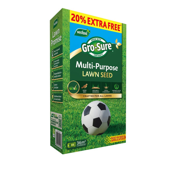 Gro-Sure Multi Purpose Lawn Seed 30sqm + 20% Extra Free