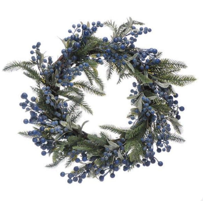 Frosted blue berries and foliage wreath