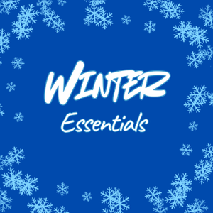  Text 'Winter Essentials' on a blue background with snowflakes 