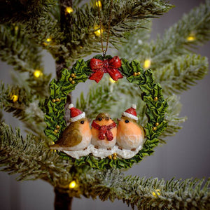 FESTIVE ROBIN RESIN WREATH DECORATION