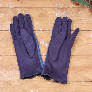 ROBIN NAVY GLOVE PAIR WITH SIMPLE FOLIAGE WREATH