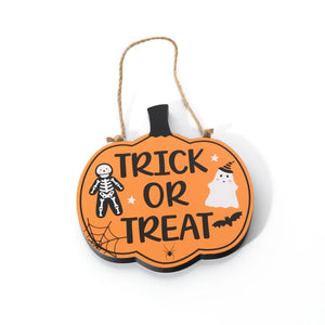 SPOOKTACULAR REVERSIBLE TRICK OUT OF TREATS WOODEN HANGER