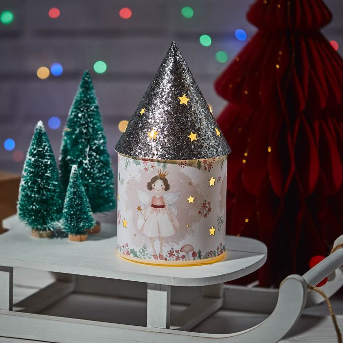 FAIRY LED LANTERN WITH SILVER GLITTER ROOF
