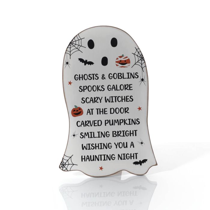 SPOOKTACULAR WOOD SHAPED GHOST EASEL PLAQUE