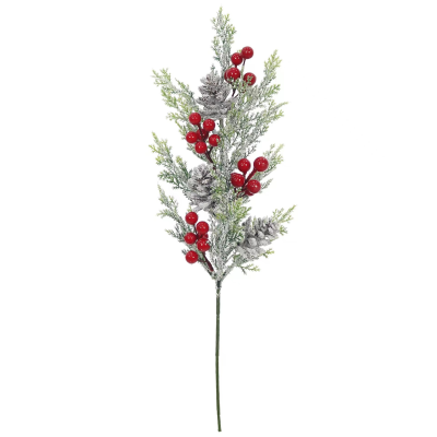52cm Frosted Pine Cone Berry Spray