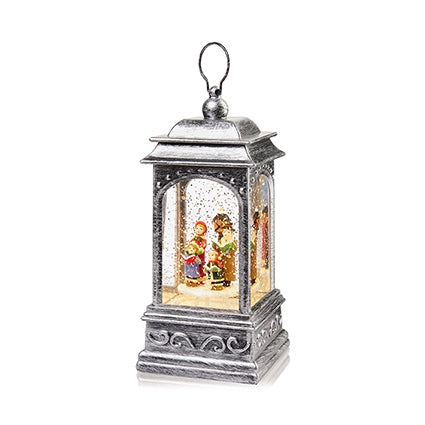 21cm Carol Scene Glitter Water Spinner Lantern