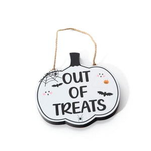 SPOOKTACULAR REVERSIBLE TRICK OUT OF TREATS WOODEN HANGER