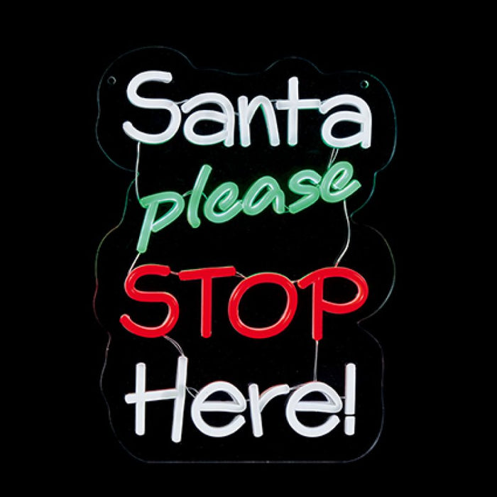 35cm Santa Please Stop Here Lit Neon Sign