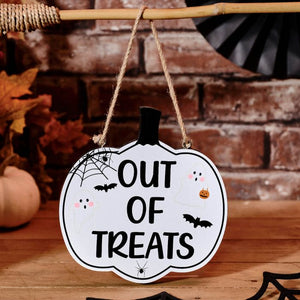 SPOOKTACULAR REVERSIBLE TRICK OUT OF TREATS WOODEN HANGER