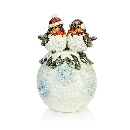 19cm Battery Operated Lit Robin on Snowball