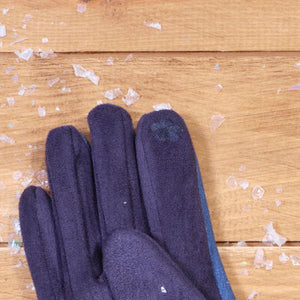 ROBIN NAVY GLOVE PAIR WITH SIMPLE FOLIAGE WREATH