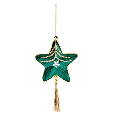 Dark Green Velvet Star with Gold Tassel