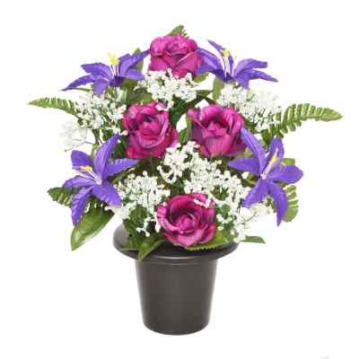 Purple Frontal Lily Rose Fern Grave Pot