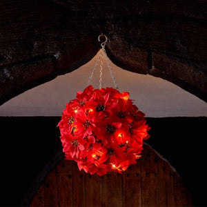 Pre-Lit Topiary Poinsettia Ball (30cm)