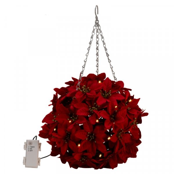Pre-Lit Topiary Poinsettia Ball (30cm)