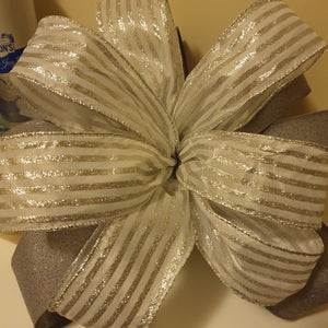 White Ribbon with Silver Glitter Stripes 2.7m