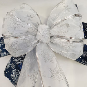 White Ribbon with Silver Glitter Snowflakes 2.7m