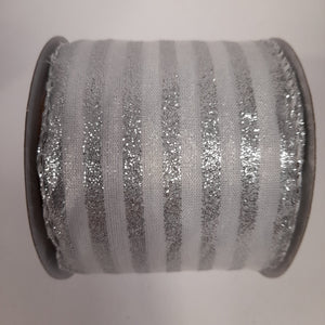 White Ribbon with Silver Glitter Stripes 2.7m