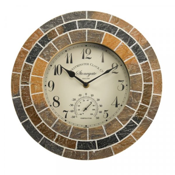 Stonegate Wall Clock and Thermometer 14"