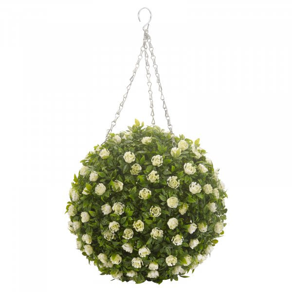 Artificial White Rose Topiary Ball