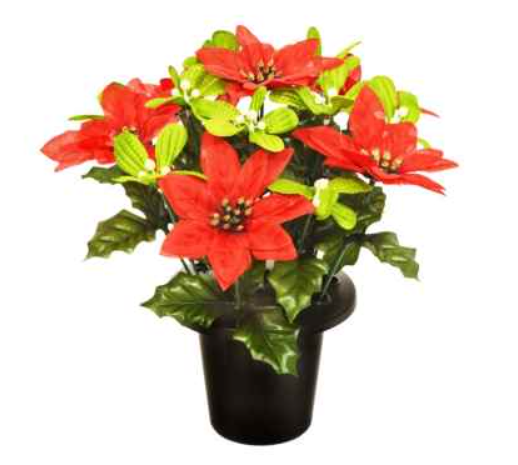 Artificial Red Poinsettia with Mistletoe Grave Pot