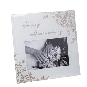 Happy Anniversary Glass Floral Frame